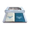 Serviette de toilette à broder en coton, éponge (2 pièces) Turquoise et Ecru
