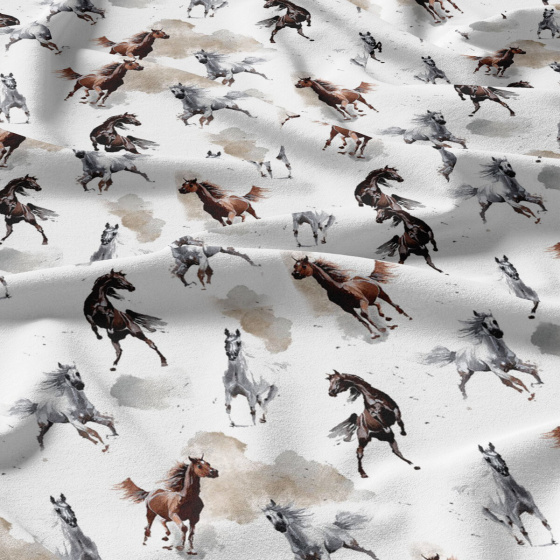 Tissu coton au métre imprimé Chevaux couleur blanche