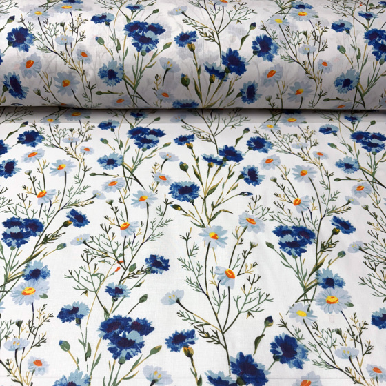 Bavlněné látký vzor Květiny na bílém