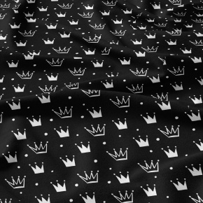 Tissu coton au mètre, 125 g/m², largeur 160 cm, imprimé Couronnes noir