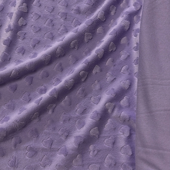 Tissu minky coeurs, 330 gr/m2, largeur 160 cm, couleur lavande