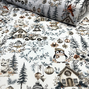 Tissus en coton de Noël au mètre, 160 cm motif Noël blanche