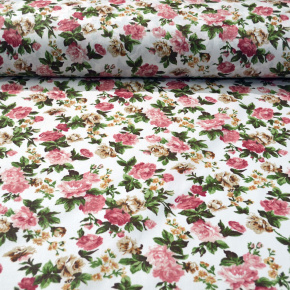Tissu en coton au mètre, 125 g/m², largeur 160 cm, imprimé à fleurs sur fond blanc Tissu en coton au mètre, 125 g/m², largeur 160 cm, imprimé à fleurs sur fond blanc