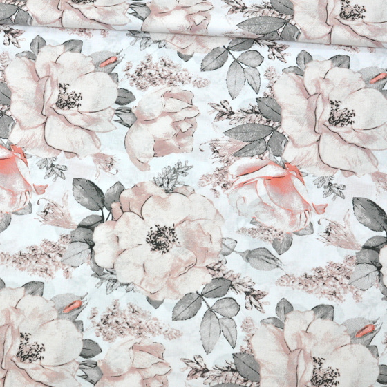 Dekorační dětská bavlněná látka vzor Pivonka na bílém