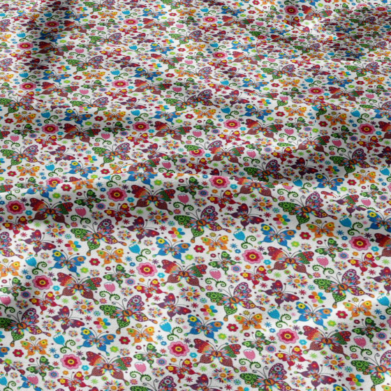 Tissu coton au métre imprimé Papillons couleur blanche