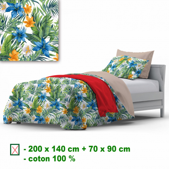 Linge de lit en coton avec fermeture, couleur Verte, 140x200 cm 