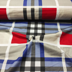 Tissu coton au métre couleur bleu grand carreaux rouge