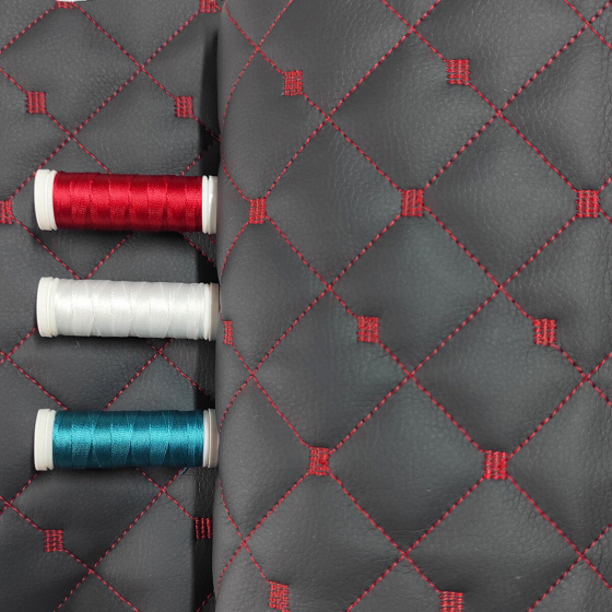 Ekokůže prošívaná MIX 3x3 cm barva Grafitivo-Červená, metráž, 145 cm