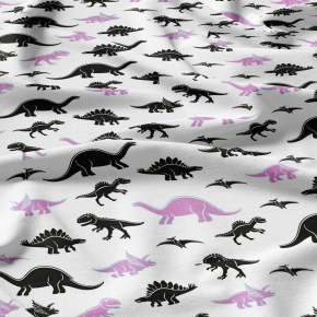 Tissu coton au métre imprimé Dinosaures noir et violet