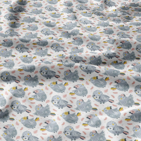 Tissu coton au métre imprimé Hiboux couleur blanche 