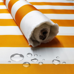 Tissu imperméable PREMIUM à rayures jaunes et blanches, polyester PU, 190 g/m², largeur 160 cm