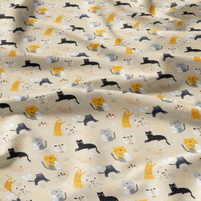 Tissu coton au métre imprimé Chats Milk couleur biege