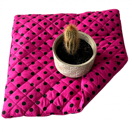 Coussin d'assise 40x40x2cm Pois Noir sur Amarante