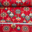 Tkanina bawełniana wzór Bombki na czerwonym tle