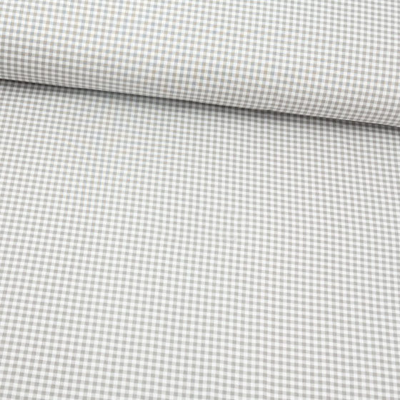 Tissu coton au métre couleur blanche carreaux gris. 4mm