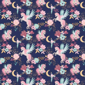 Tissu coton au métre imprimé Licorne couleur grenat