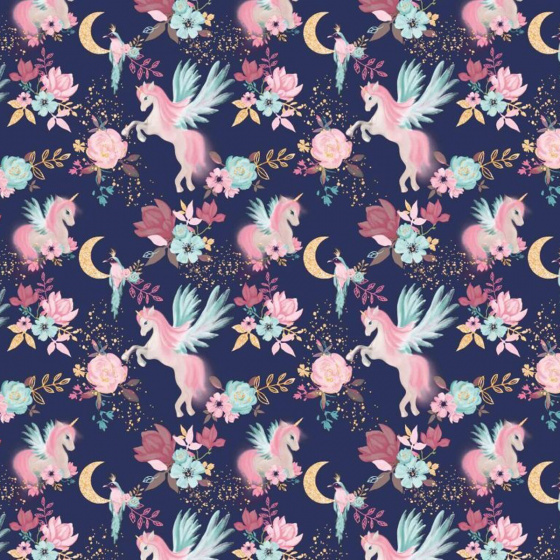 Tissu coton au métre imprimé Licorne couleur grenat