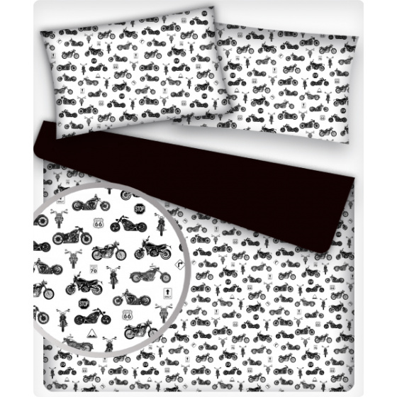 Dětská bavlněná látka metráž vzor Motocykly bílý podklad