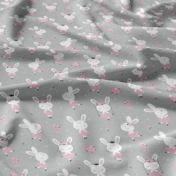 Tissu coton au métre imprimé Lapin couleur gris