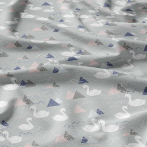 Tissu coton au métre imprimé Cygnes couleur gris