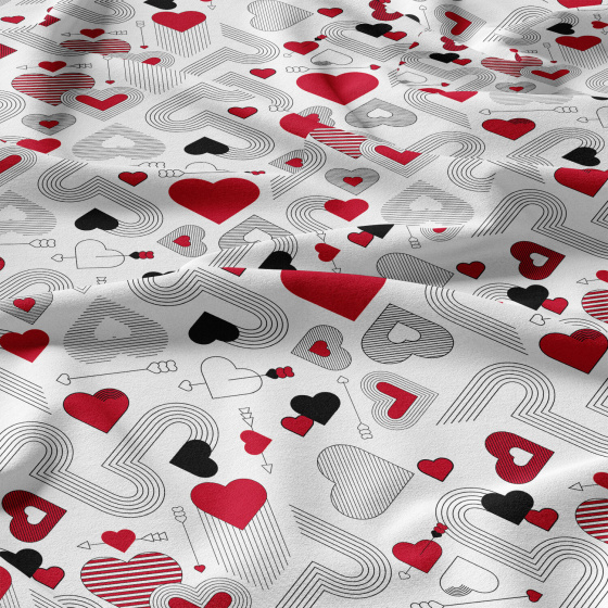 Tissu coton au métre couleur Blanche, coeurs Multicolore