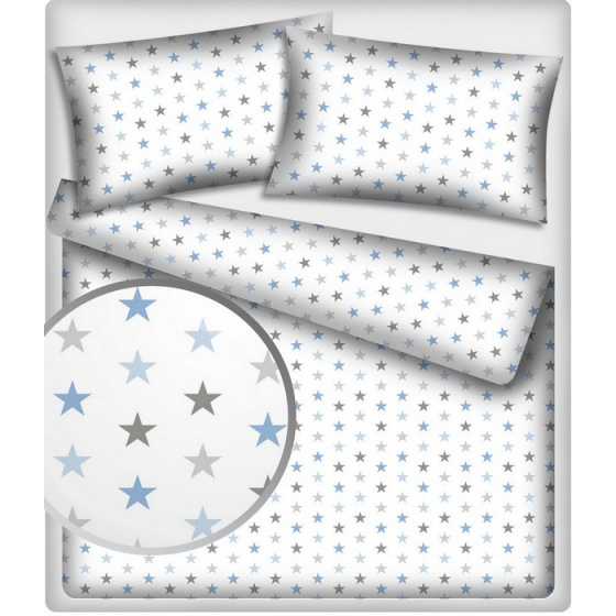 Dětská dekorační bavlněná látka vzor hvězdy modré na bílém