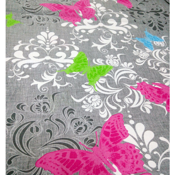 Dekorační dětská bavlněná látka vzor Motýlci na šedém 