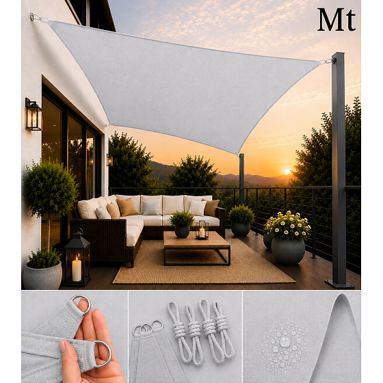 Voile d’ombrage rectangulaire 3x3 m, Oxford 165 g/m², protection contre le soleil avec protection UV, gris