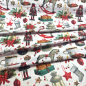 Christmas cotton fabric, by the meter, width 160 cm, Christmas motif on White