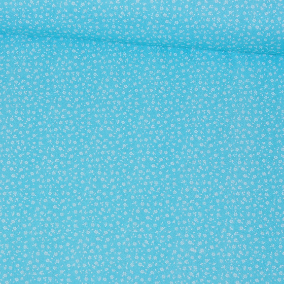 Dekorační dětská bavlněná látka vzor mini kytičky na modrém