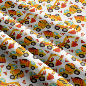 Tissu coton au métre imprimé Engins de chantier jaune