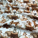 Cotton fabric, by the meter. Crazy cat on White