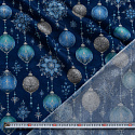 Tissus en coton de Noël au mètre, 160 cm motif Boules de Noël bleu-marine