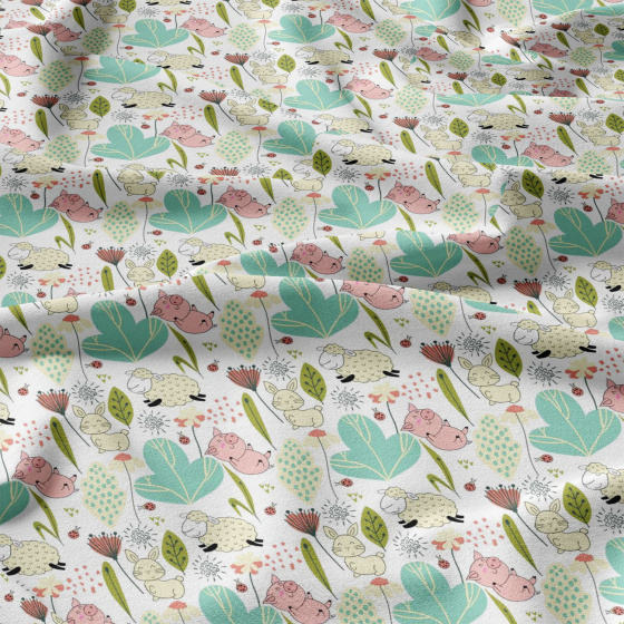 Tissu coton au métre imprimé Moutons couleur blanche 125