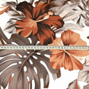 Dekorační bavlněná látka vzor Monstera hnědá na bílém