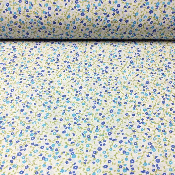 Tissu en coton au mètre, 125 g/m², largeur 160 cm, imprimé à fleurs bleues