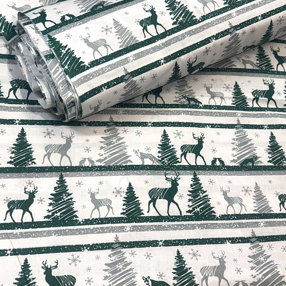 Vánoční bavlněná látka, metráž, šíře 160 cm, Vánoční vzor barva Zelená 03