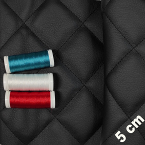 Simili cuir matelassé 5X5 cm, 540 g/m², largeur 145 cm, noir avec fil noir Simili cuir matelassé 5X5 cm, 540 g/m², largeur 145 cm, noir avec fil noir