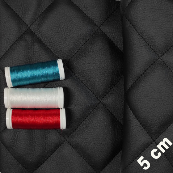 Ekokůže 5x5 barva Černá prošívaná Černými nitěmi, metráž, 145 cm