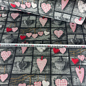 Tkanina bawełniana wzór białe serca na szarym tle
