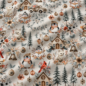 Tissus en coton de Noël au mètre, 160 cm motif Noël Blanc