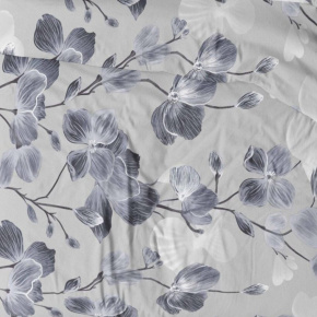 Tissu en coton au mètre, 125 g/m², largeur 160 cm, imprimé à fleurs sur fond gris