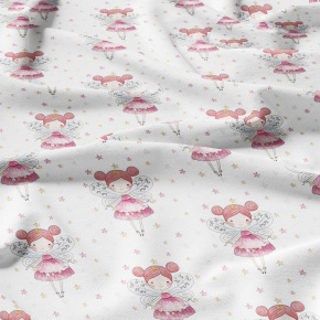 Coton lure motif petite fille sur blanc 90 cm