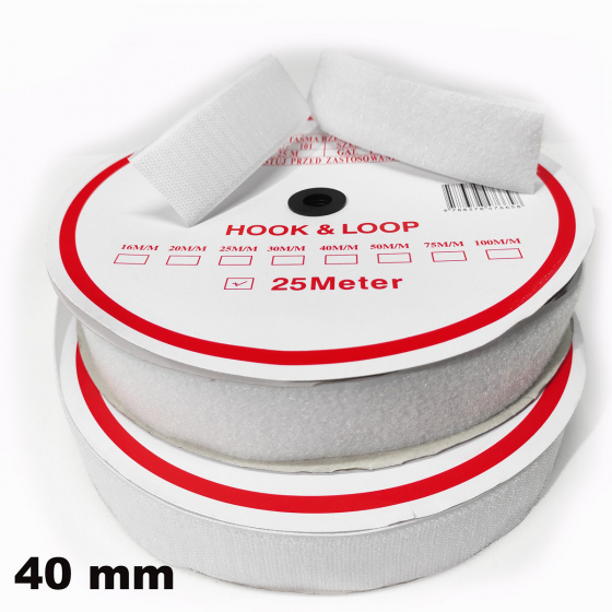 Pásek na suchý zip našívací Háček a Smyčka set bílý 40 mm x 25 bm