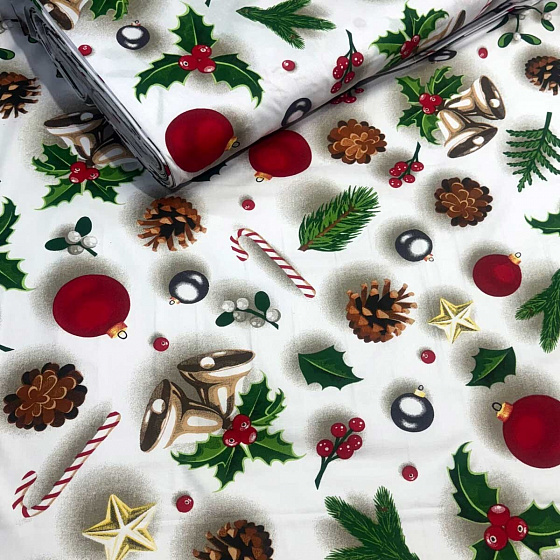 Vánoční bavlněná látka, metráž, šíře 160 cm, vzor Vánoce na Bílém 23