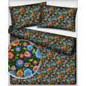 Tissu en coton au mètre, 125 g/m², largeur 160 cm, imprimé à fleurs colorées noirs