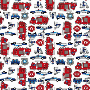 Tissu coton au métre imprimé Auto  police blanche