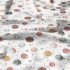 Tissu de coton motif Monde des Planètes marron sur blanc