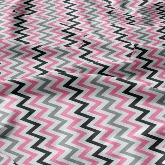 Tissu coton au métre couleur blanche zigzag multi rose