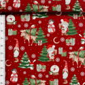 Tissus en coton de Noël au mètre, 160 cm motif Bonhomme de Neige rouge